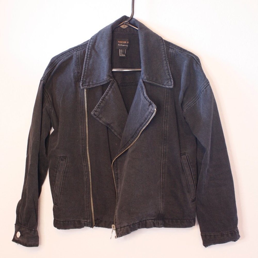 Forever 21 Contemporary Black Denim Jean Jacket
